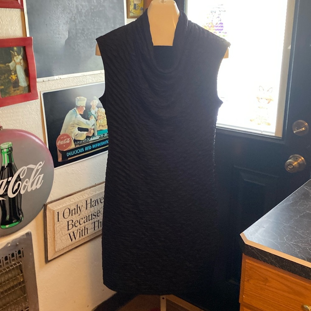 Never worn black sleeveless dress with cowl neck size Large
